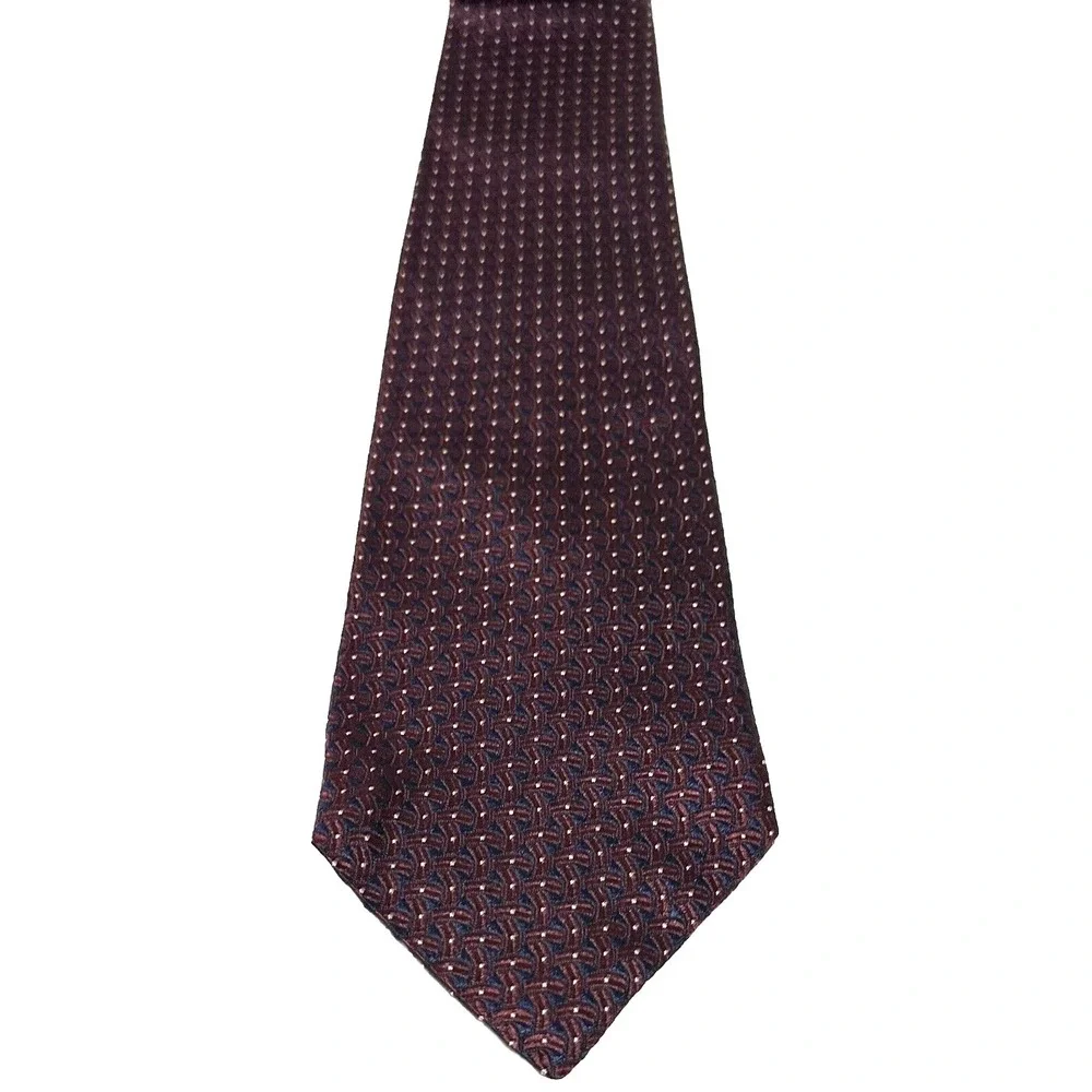 ZYLOS George Machado Necktie Silk Burgundy Gold Dot Made In USA